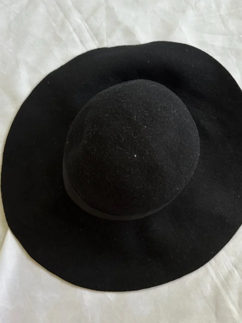 Black Felt Wide Brim Floppy Hat Women's Classic Ribbon Fedora Boho